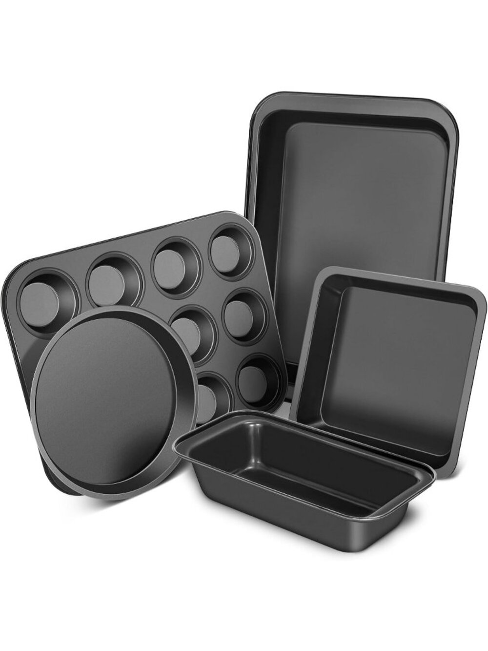 5-Piece Black Nonstick Bakeware Sets Kitchen Cookware Sets Muffin Loaf Roast Pan